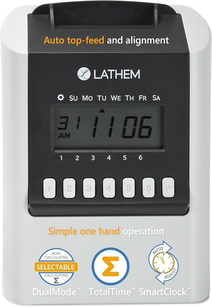 Lathem 700E Calculating Electronic Time Clock, 6.9" x 5.2" x 9.6" by Lathem