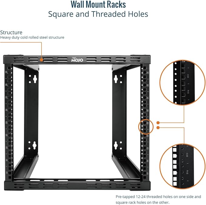Tecmojo 9U Fixed Wall Mount Network Rack 15.8inch Depth Open Frame - Image 4