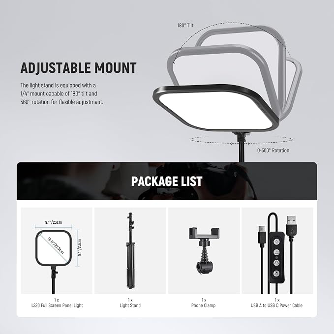 NEEWER BASICS15W 10.8" LED Video Light Panel Lighting Kit - Image 7
