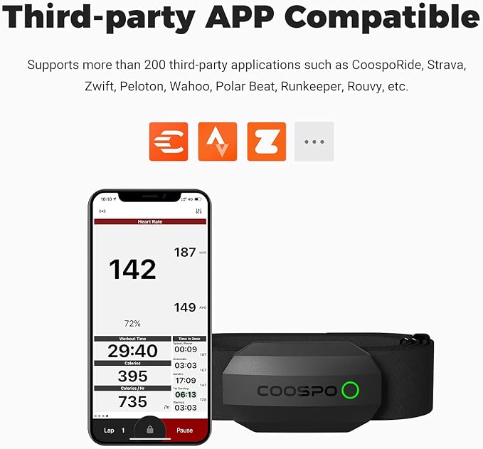 COOSPO Bluetooth Heart Rate Monitor Chest Strap H808S, ANT+ BLE HR Monitor Chest - Image 3