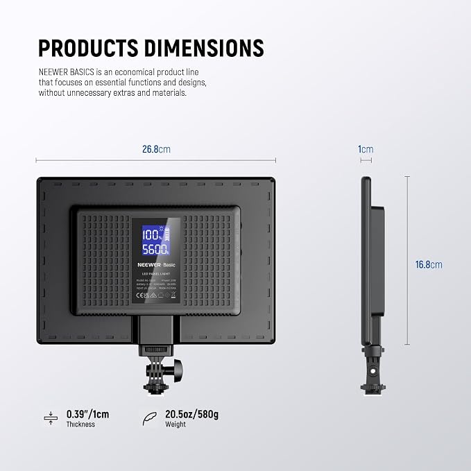 NEEWER Basics 13" LED Video Light Panel, 20W Ultra Thin Bi Color Dimmable DSLR - Image 8