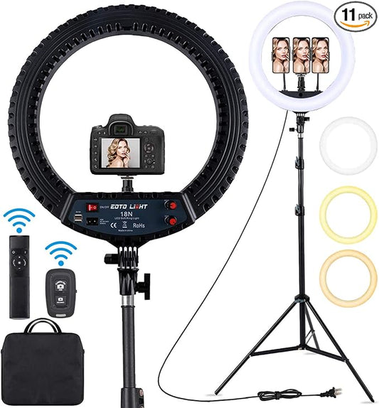 18 inch LED Ring Light with Tripod Stand Dimmable Makeup Selfie Ring Light by EOTOLIGHT