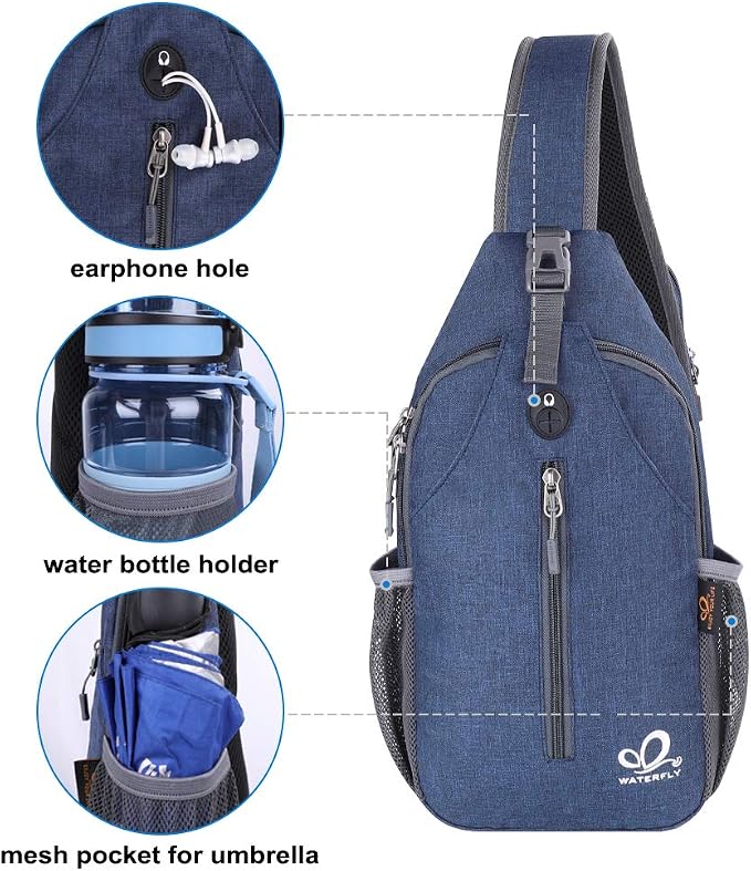 WATERFLY Crossbody Sling Backpack Sling Bag Travel Hiking Chest Bag Daypack - Image 2