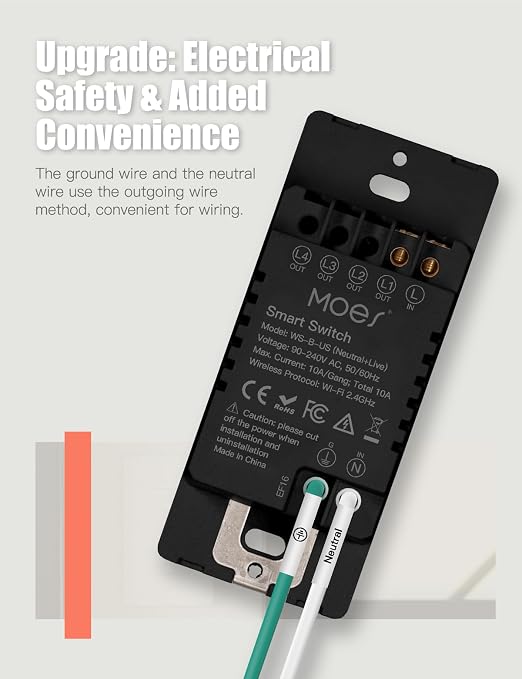 MOES Smart Double Light Switches, 2nd Generation Wi-Fi 2 Gang Single Pole Switch - Image 2