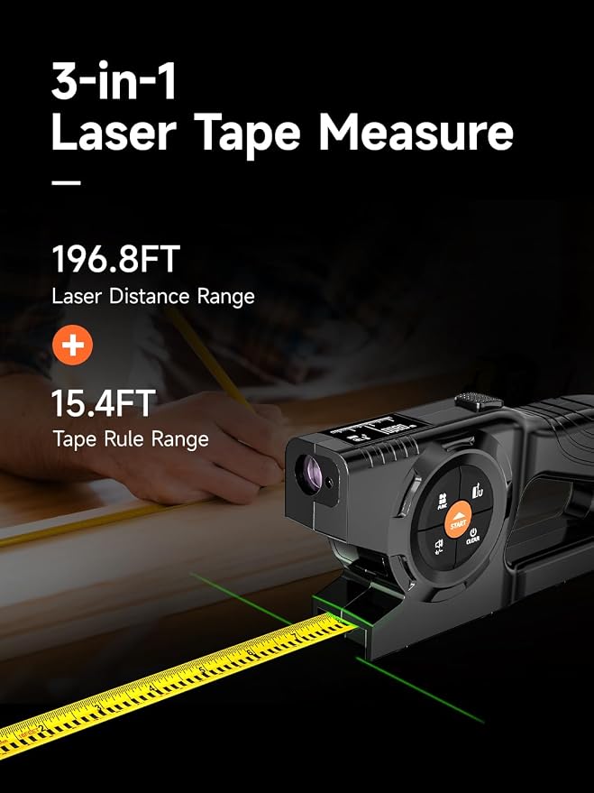 3-in-1 Digital Tape Measure, 196Ft Laser Measurement Tool & Auto Lock Tape - Image 6