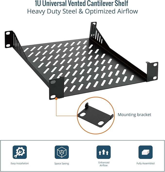 Tecmojo 1U Rack Mount Shelf for 10" Server Rack, 10.23" Deep Vented Cantilever - Image 6