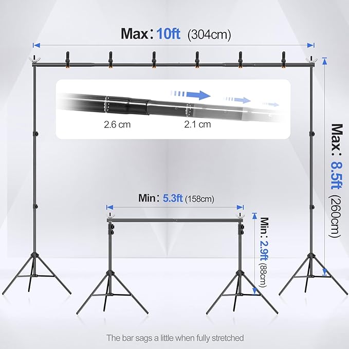 EMART Backdrop Stand 10x8.5ft Photo Studio Adjustable Background Stand Support - Image 2