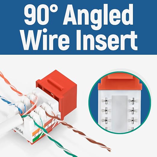 Everest 90° Angled RJ45 Cat6A Keystone Jacks 20-Pack in Orange - Image 3
