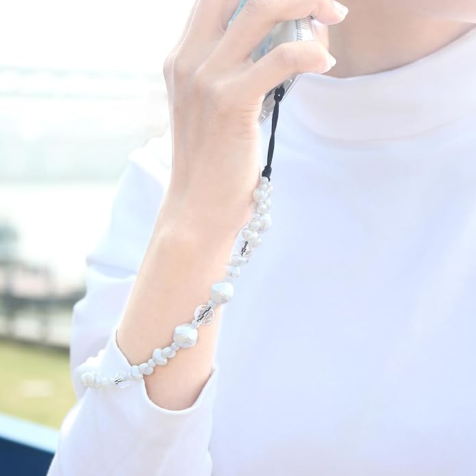 CMVFYL Beaded Camera Wrist Strap, Cute Phone Charms Strap, Pearl Bracelet Wrist - Image 5