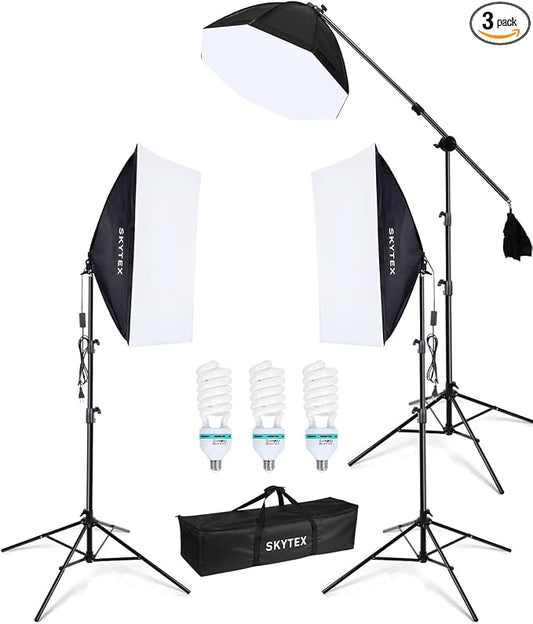 Skytex Softbox Lighting Kit 3Pack, 20x28in Soft Box | 135W 5500K E27 Bulb by skytex