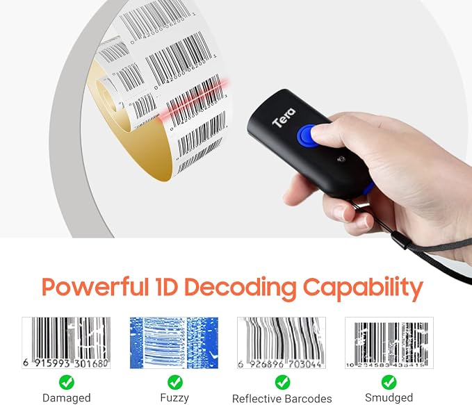 Tera Wireless Barcode Scanner 1D Laser Mini Pocket Waterproof Scanner 3in1 - Image 7