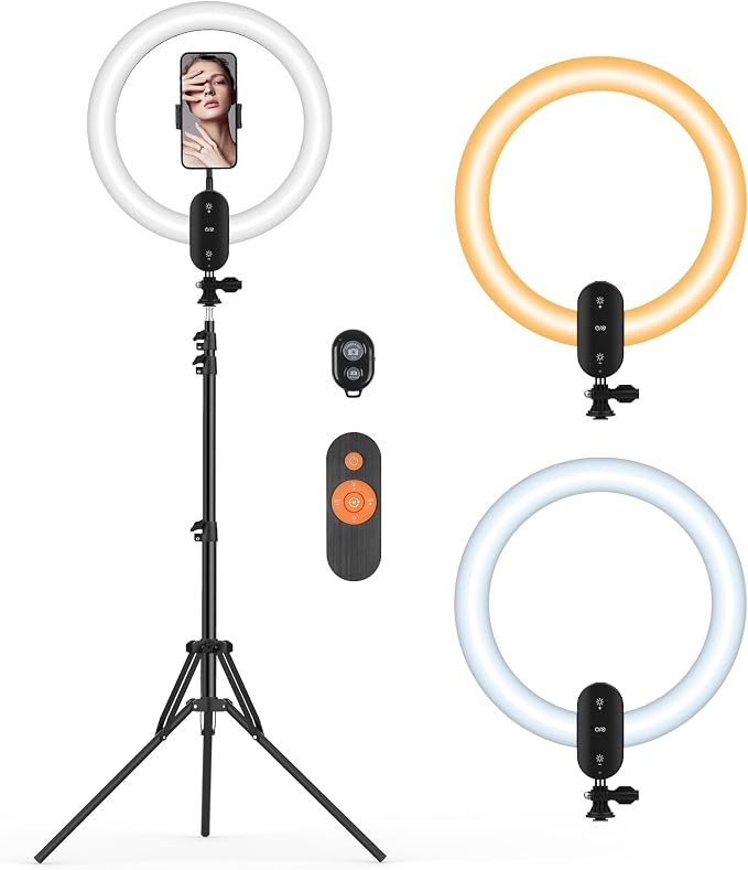 12 inch Ring Light with Stand 2800mAh Rechargeable, LED Circle Selfie Cordless by Kmasic