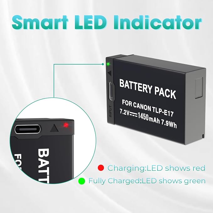 LP LP-E17 Battery 2-Pack 1450mah USB-C Charging Port Battery - Image 6