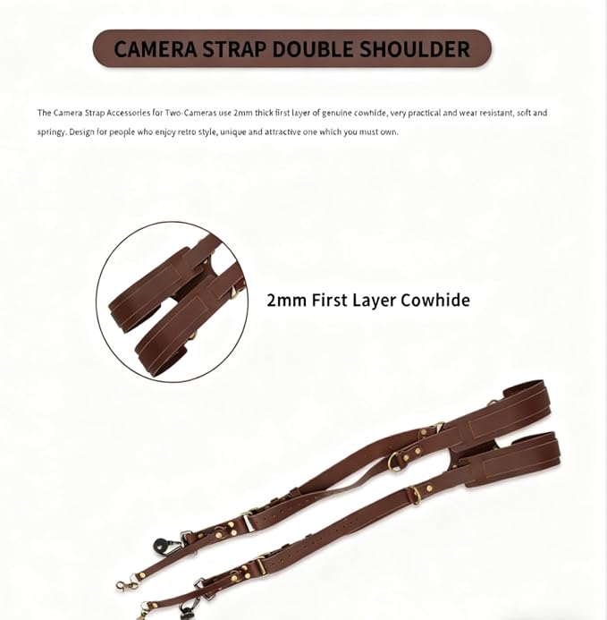 Dual Camera Harness & Leather Shoulder Strap Comfortable Carry - Image 3