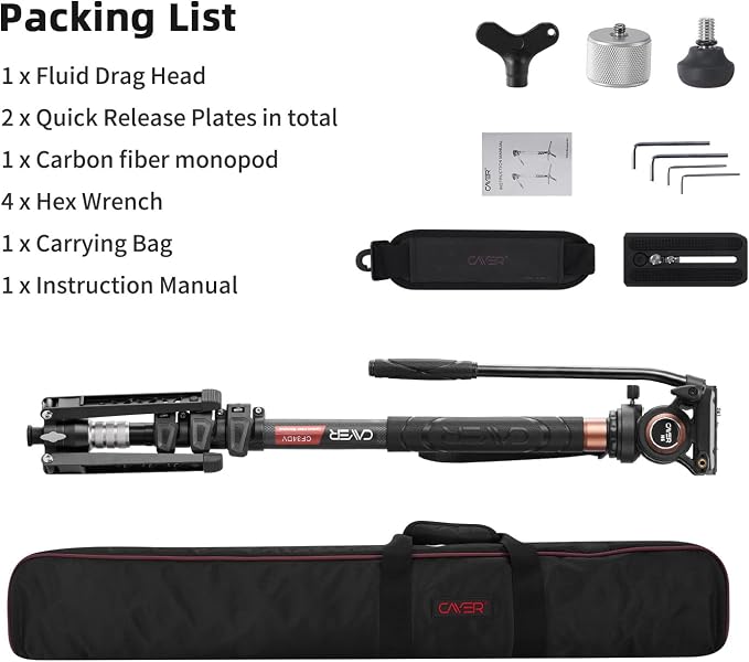 Cayer Monopod Camera Stand, Carbon Fiber Telescopic Monopods Kit - Image 8