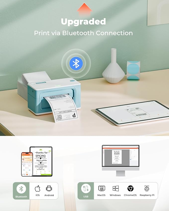 MUNBYN Bluetooth Thermal Label Printer 941BP, Wireless 300DPI 4x6 Shipping - Image 2