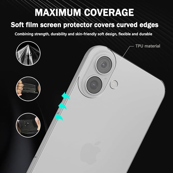 2 Pack for iphone 16 Plus Back Screen Protector Flexible Film Not Tempered Glass - Image 6