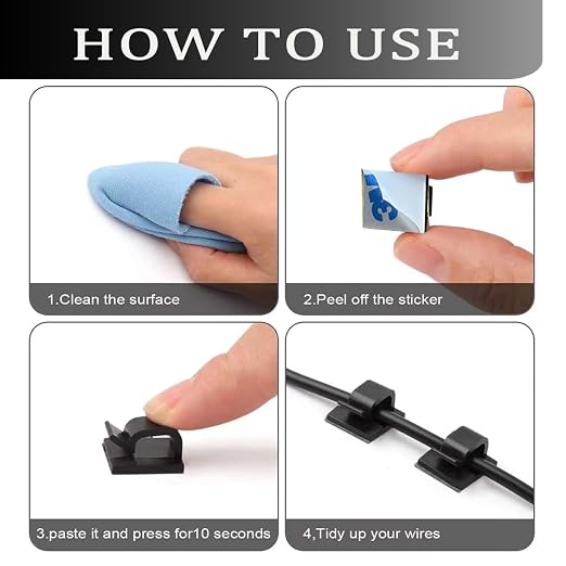 KGROTE 100PCS Cable Clips, Adhesive Wire Clips Strong Cord Clips Wire Holders - Image 8