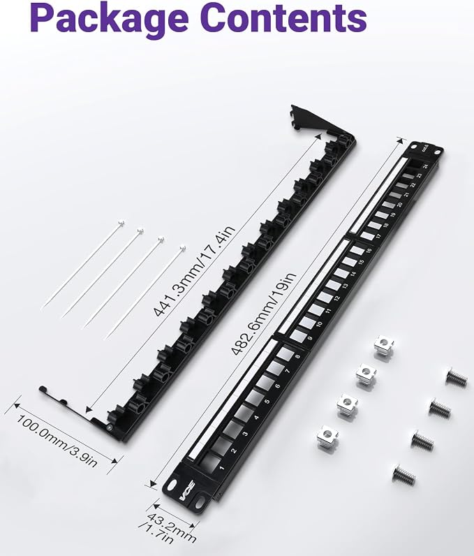 VCE 24 Port Patch Panel, 1U Blank Cat6 Rackmount Panel - Image 7
