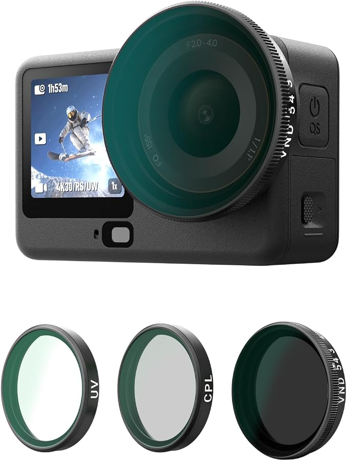 TELESIN Filter Kit for DJI Osmo Action 6 – VND 2–32 Variable ND, CPL UV Lens by telesin