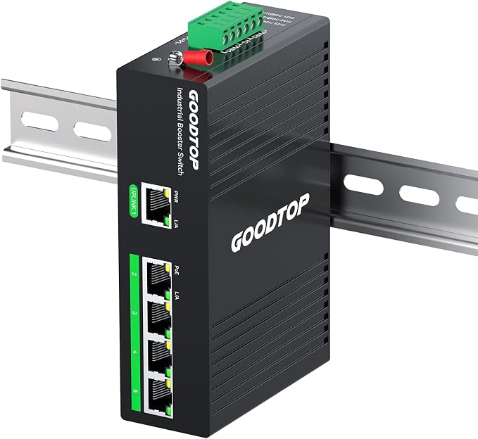 Industrial 5 Port Full Gigabit PoE+ Switch, Built-in 12V/24V to 48V Voltage by GoodTop