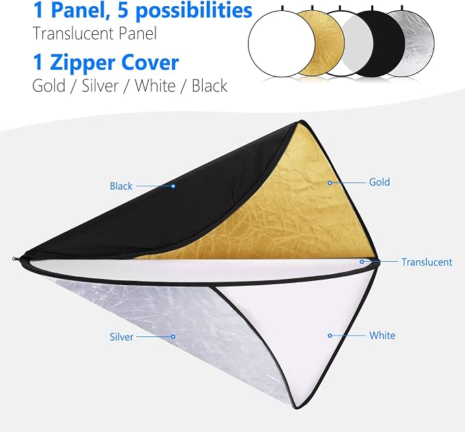 NEEWER 32 Inch/80 Centimeter Light Reflector Light Diffuser 5 in 1 Collapsible - Image 3