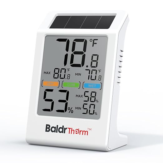 BaldrTherm Room Thermometer Indoor Humidity Meter Solar Powered by BaldrTherm