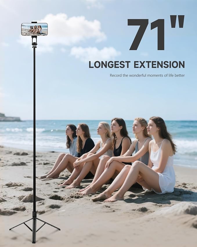 71” Phone Tripod & Selfie Stick, Portable All in One Extendable Cell Phone - Image 3