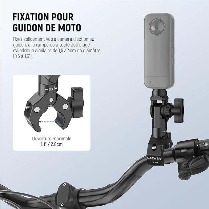 NEEWER Motorcycle Bike Handlebar Clamp Mount, Heavy Duty Clip Holder, 1/4" - Image 4