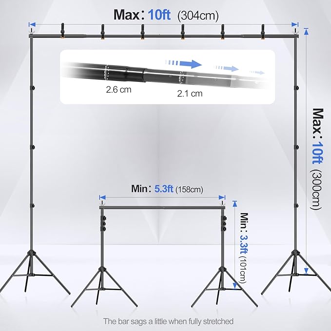 EMART Backdrop Stand 10x10ft Photo Studio Adjustable Background Stand Support - Image 2
