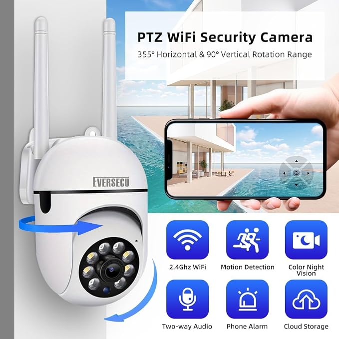 EVERSECU 2K 3MP Outdoor WiFi PTZ Security Camera, 5G WiFi, Auto Tracking - Image 5