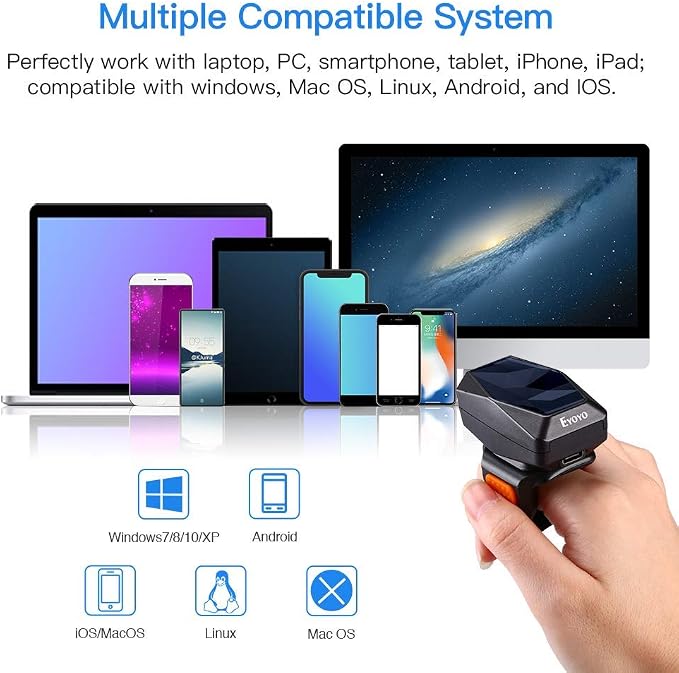 Eyoyo 2D Finger Ring Barcode Scanner, Mini Wearable 3-in-1 USB Wired & 2.4G - Image 7