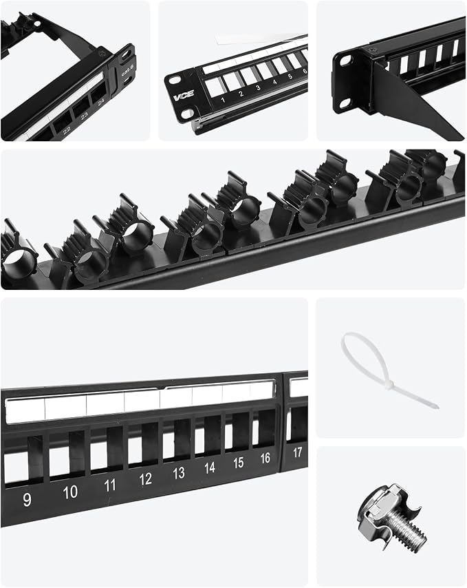 VCE 24 Port Patch Panel, 1U Blank Cat6 Rackmount Panel - Image 8