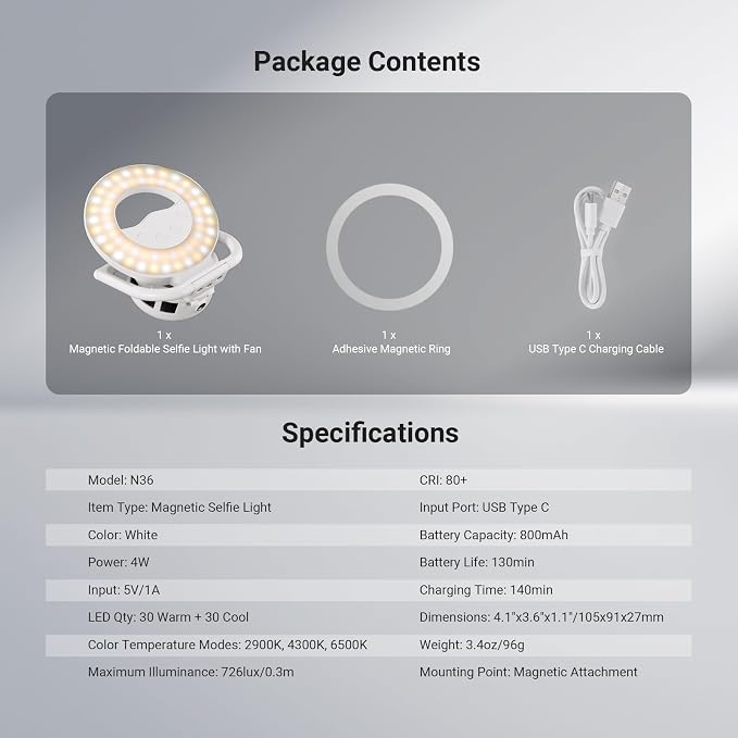 NEEWER Entry Level Version N36 Magnetic Selfie Ring Light & Phone Cooler - Image 8