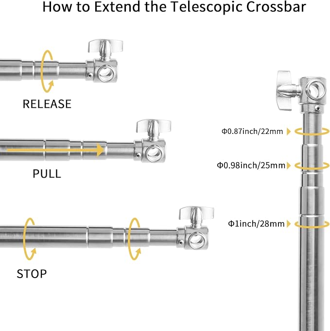 Pro Stainless Steel Telescopic Backdrop Crossbar Max Length 10 ft/3m Adjustable - Image 5