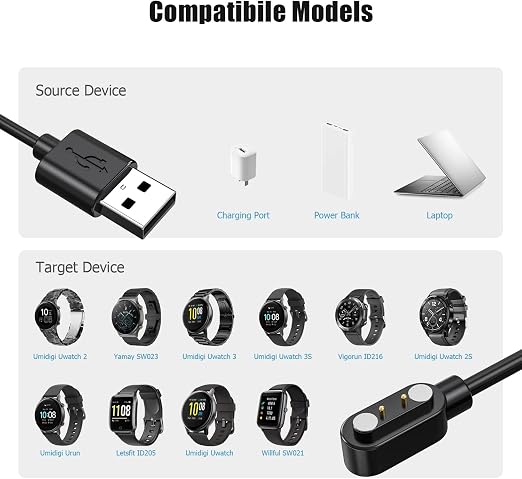 Smart Watch Charger for Letsfit Willful YAMAY VeryFitPro, Replacement Magnetic - Image 3