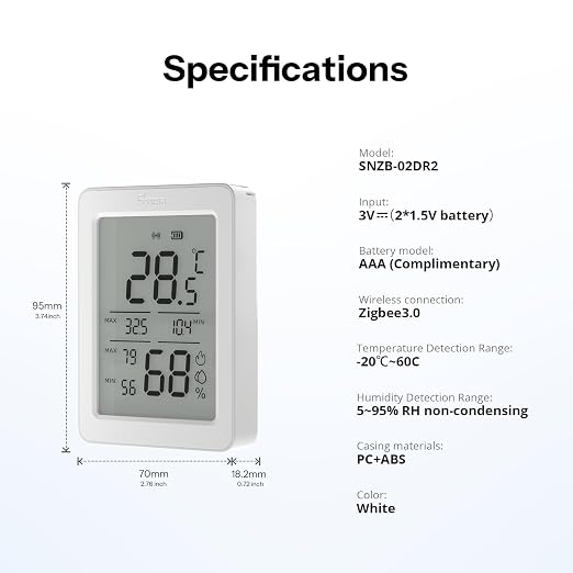 SONOFF AirGuard TH, SNZB-02DR2 Indoor Zigbee Temperature and Humidity Sensor - Image 9