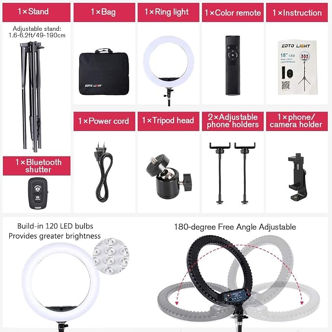 18 inch LED Ring Light with Tripod Stand Dimmable Makeup Selfie Ring Light - Image 5