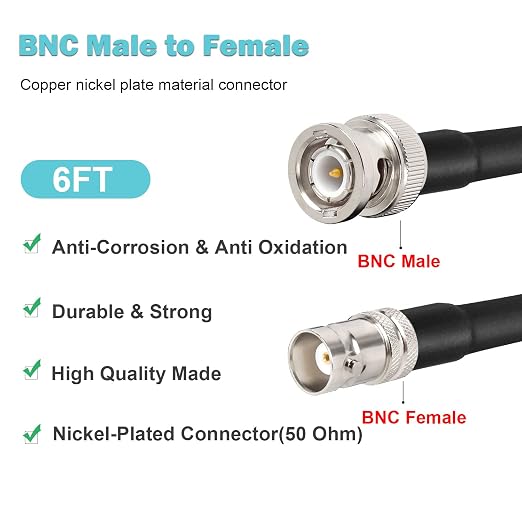 MOOKEERF BNC Male to BNC Female Coaxial Cable 50 ohm RG8X Coax Ultra Low Loss - Image 2