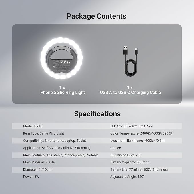NEEWER Entry Level Version 4" Phone Selfie Ring Light Compatible - Image 7