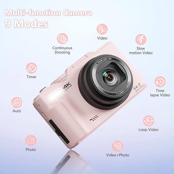4K Digital Camera with 64MP Photos, Vlogging Camera with 180° Flip Screen - Image 7