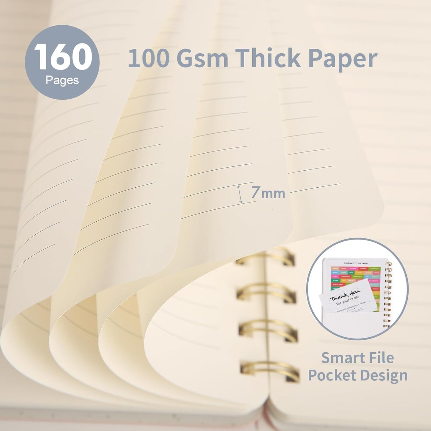 Spiral Notebook-5.75" x 8.125" College Ruled Journal with Inner Pockets and 160 Pages,PU Leather Cover Business Journal, Twin-Wire Binding Notebook Perfect for Office & Home School Supplies