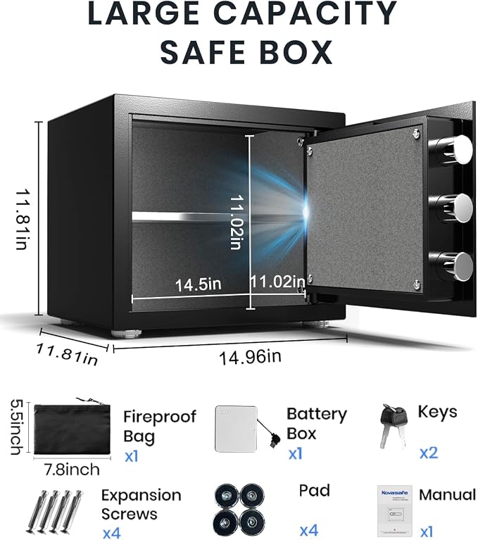 Safe Box, Home Safe with Key & Fireproof Waterproof Bag, Money Safe - Image 5