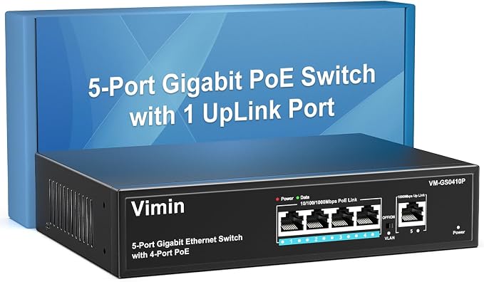 4 Port Gigabit PoE Switch with 1 Uplink Gigabit Ports, VIMIN 5 Port Unmanaged by Vimin