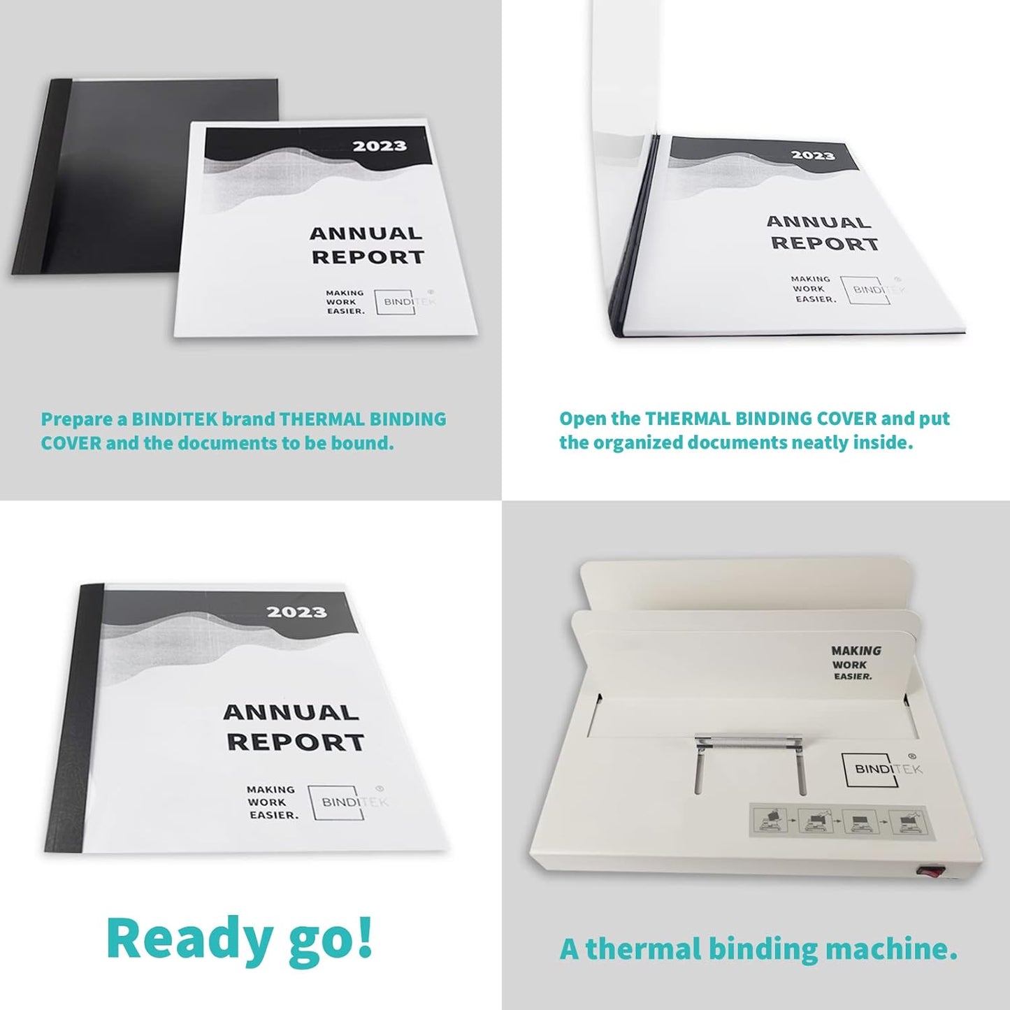 Binditek 10 Pack Thermal Binding Presentation Covers, 1/16 Inch Spine, Holds 15 Sheets, Ultra Clear Front Cover, Black Paper Back Cover, Letter Size, for Students and Coworkers