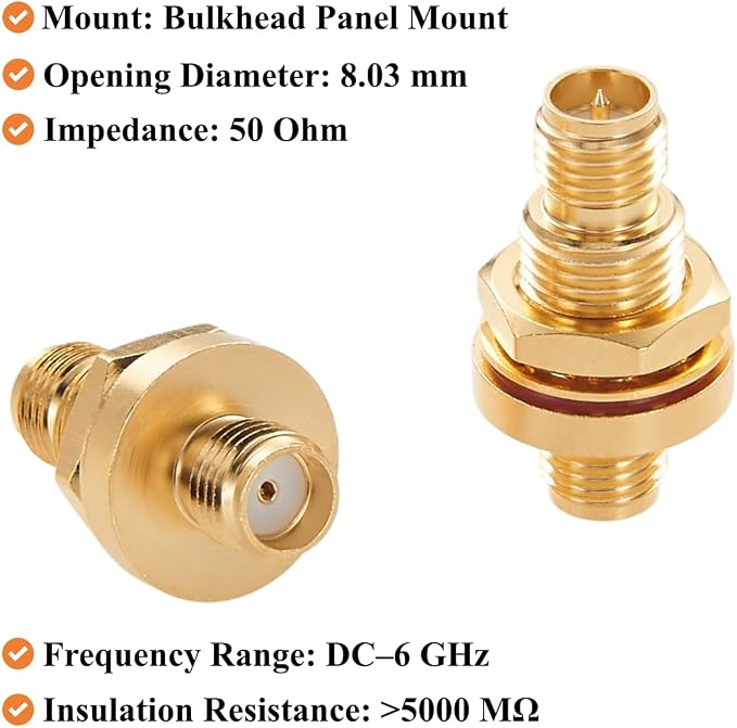 RP-SMA Female to SMA Female Bulkhead Panel Mount Adapter 50 Ohm Low Loss RF - Image 4
