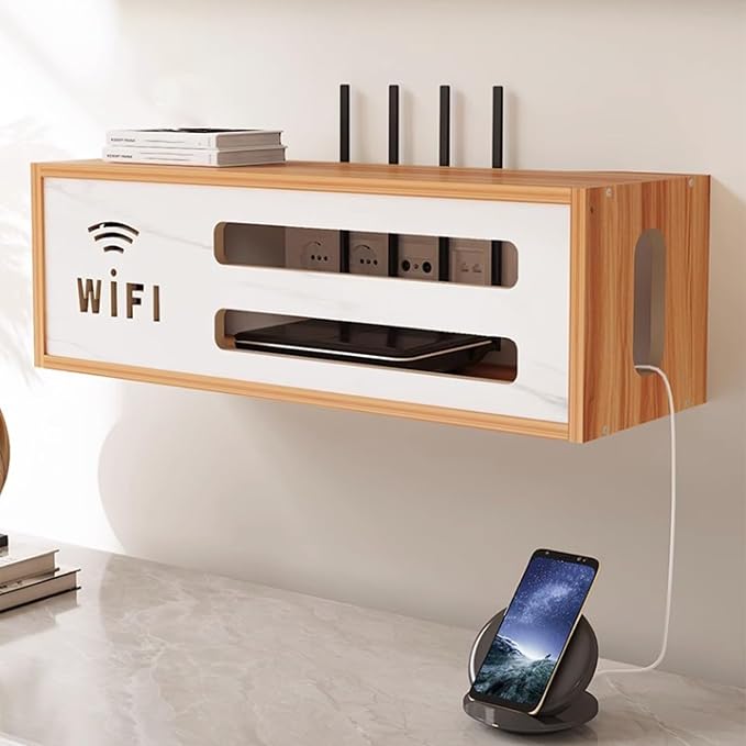 Wall Mount WiFi Router Box, WiFi Router Storage Cabinet, Power Strip and Cable by Unknown