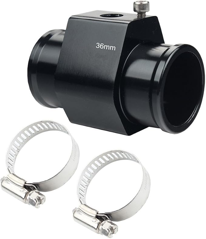 Dewhel Aluminum Black Water Temp Meter Temperature Gauge Joint Pipe Radiator - Image 2