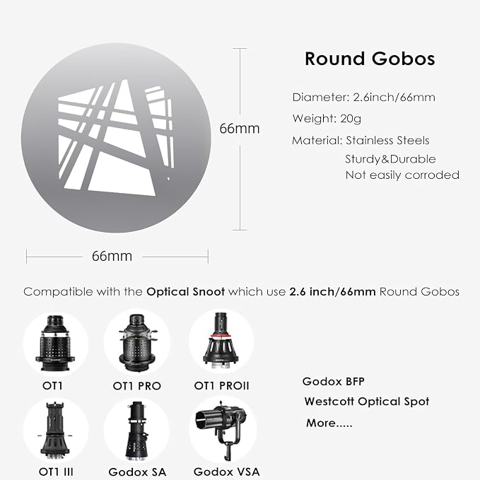 18Pcs Round Gobos Kit for Optical Snoot, 66mm/2.6in Metal Plate Patterns for - Image 4