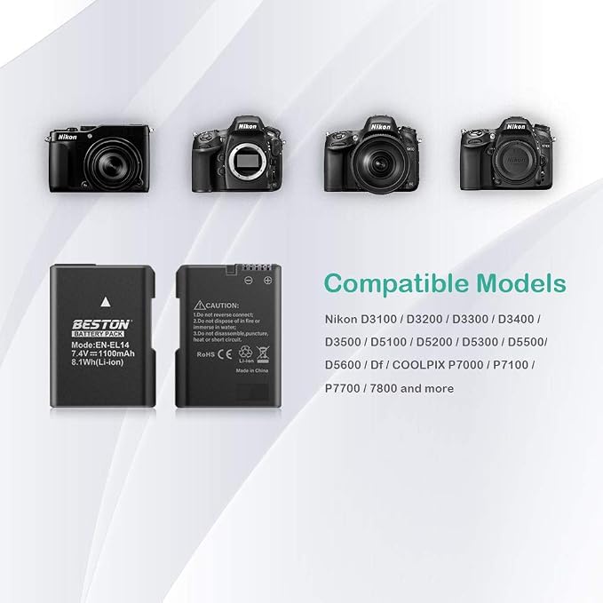 BESTON 2-Pack EN-EL14 / EN-EL14a Battery Packs and Rapid USB Charger Compatible - Image 3
